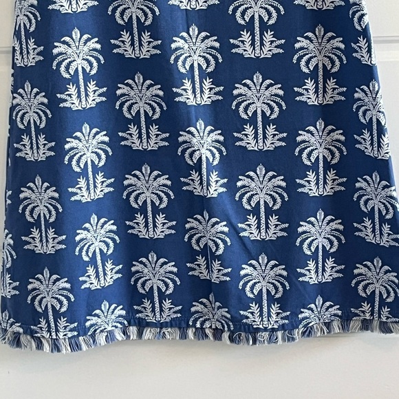 Spartina 449 Island Blue Oyster Alley Palm Tree Sheath Dress Fringe XS Beachy - Picture 9 of 12